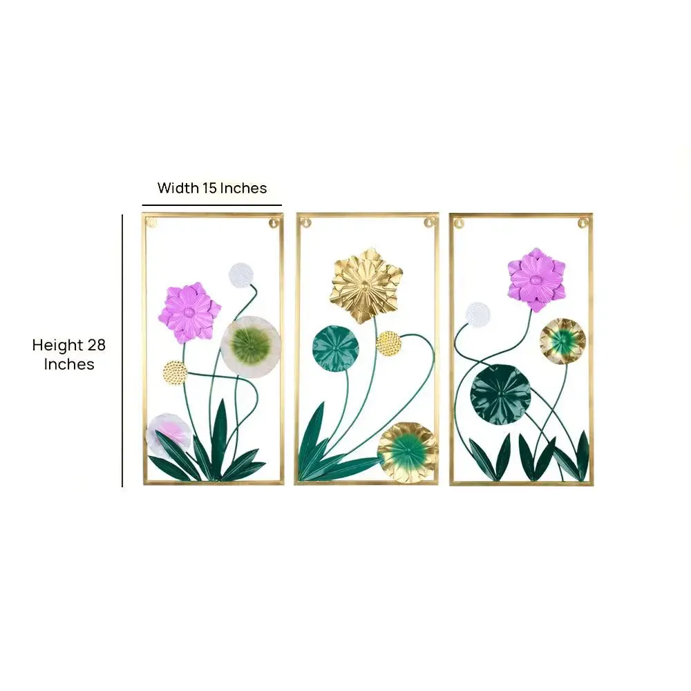 Abstract Floral White & Gold Metal Wall Art Decor for Living Room