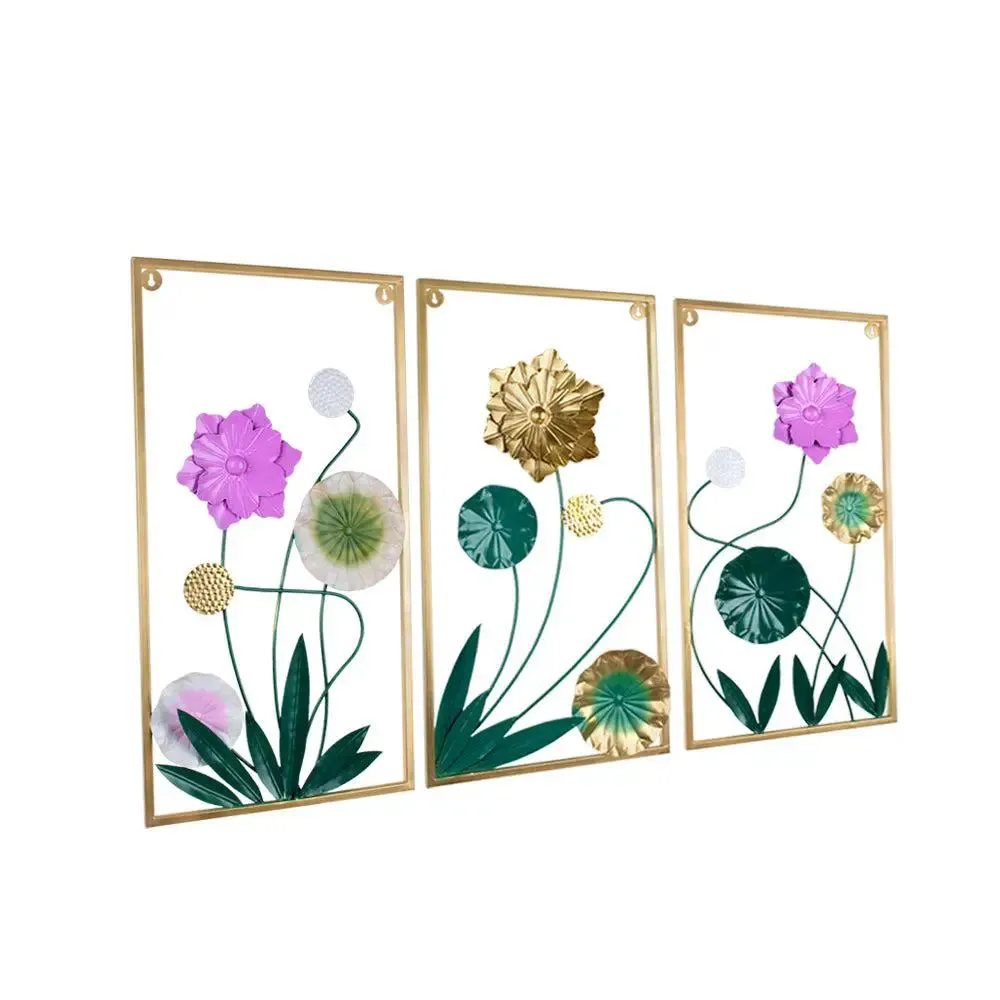 Abstract Floral White & Gold Metal Wall Art Decor for Living Room