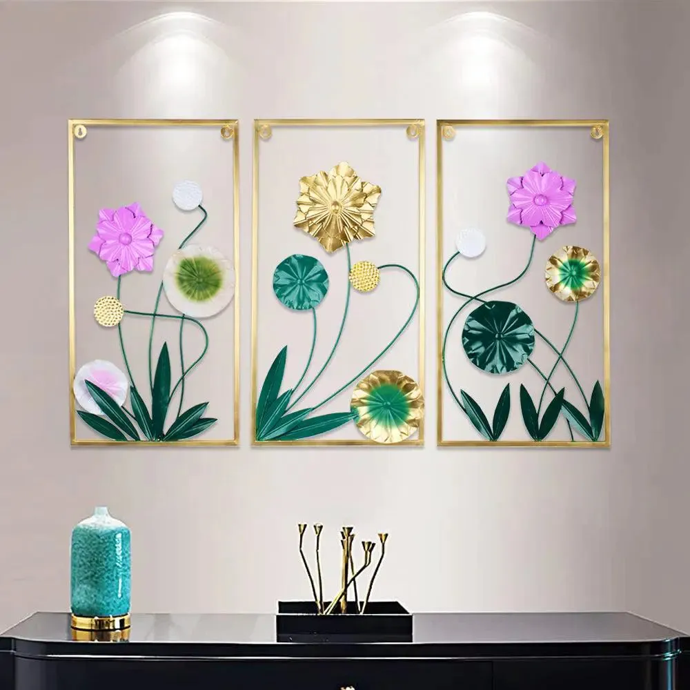 Abstract Floral White & Gold Metal Wall Art Decor for Living Room