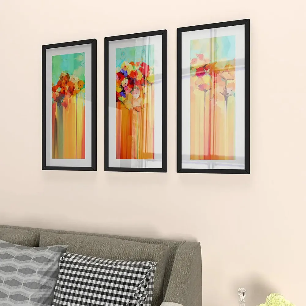 Abstract Flower Framed Wall Paintings Set of 3 with Break Resistant Clear Acrylic Glass