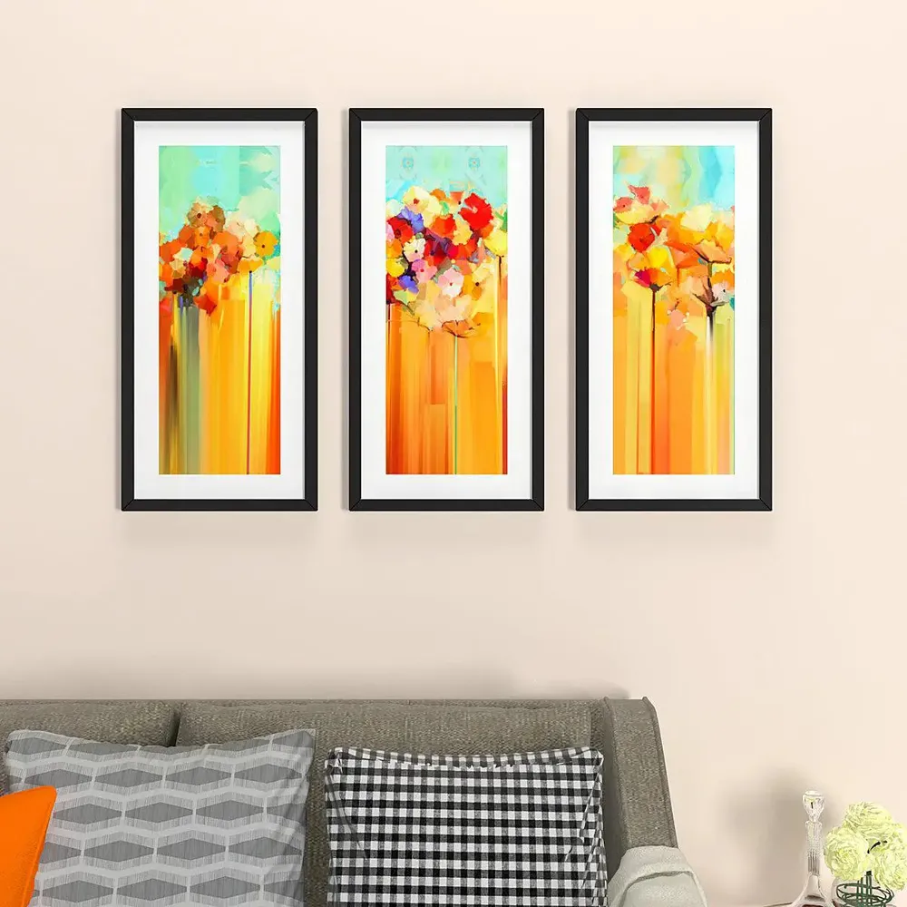 Abstract Flower Framed Wall Paintings Set of 3 with Break Resistant Clear Acrylic Glass