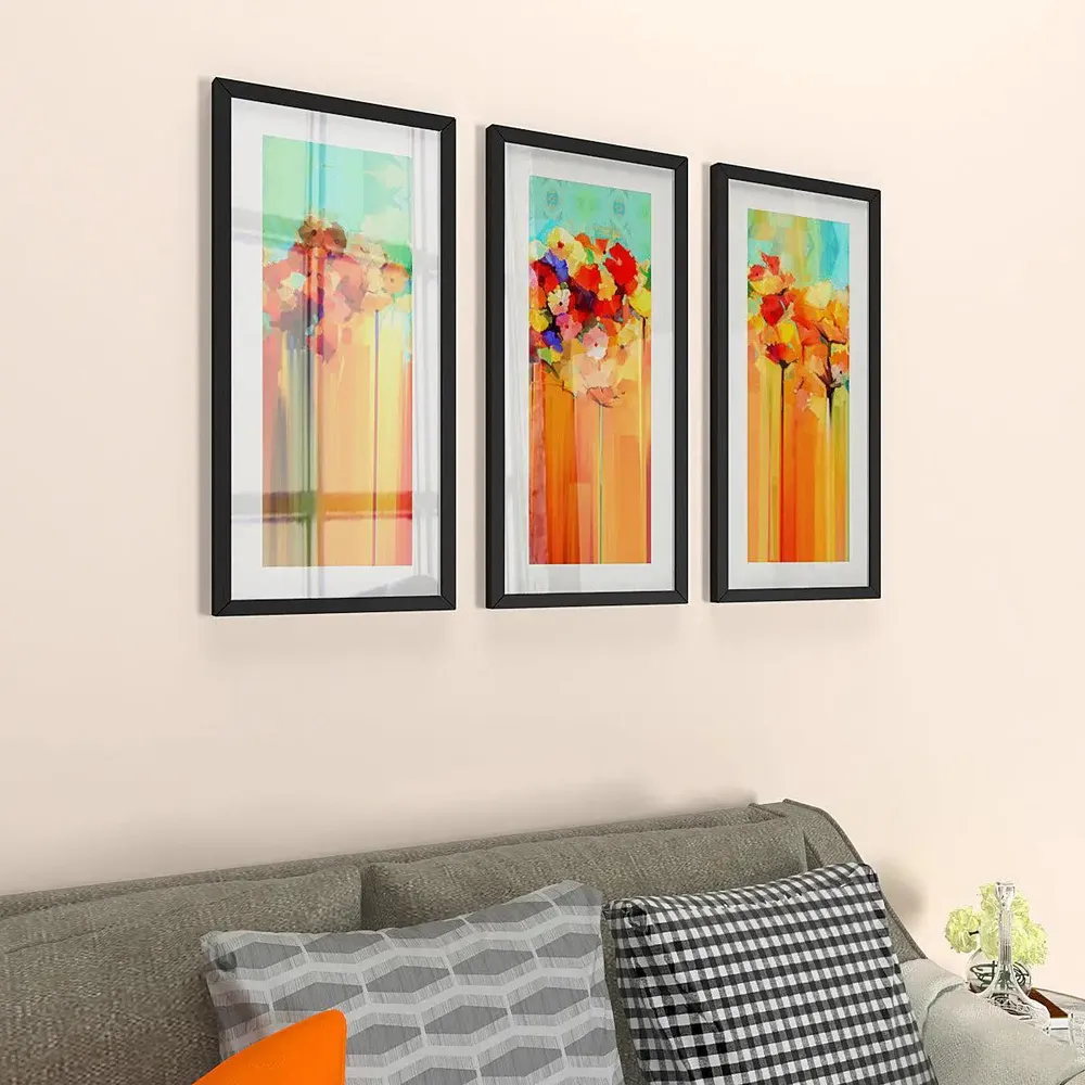Abstract Flower Framed Wall Paintings Set of 3 with Break Resistant Clear Acrylic Glass