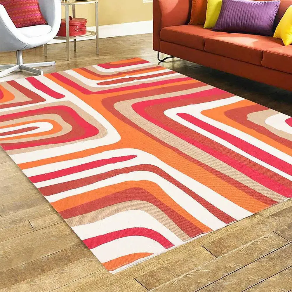 Abstract Flowy Designer Rusty Red Cotton Printed Area Carpet