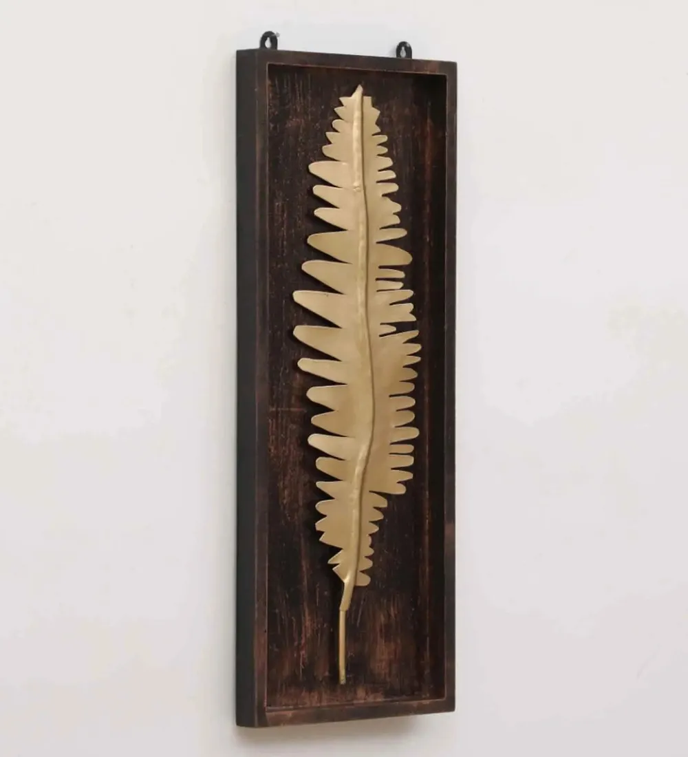 Abstract Golden Sharped Leaf Wooden & Metal Wall Art Décor