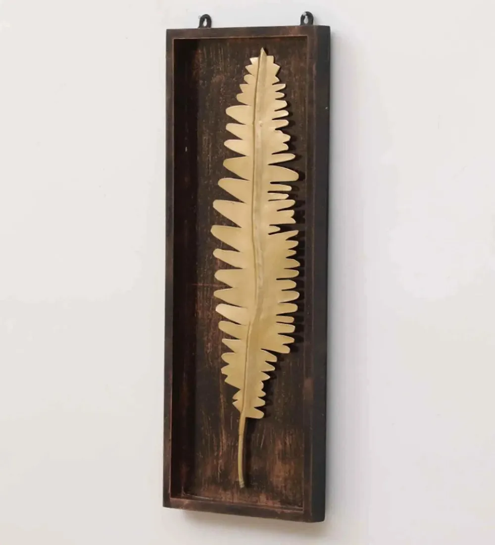 Abstract Golden Sharped Leaf Wooden & Metal Wall Art Décor