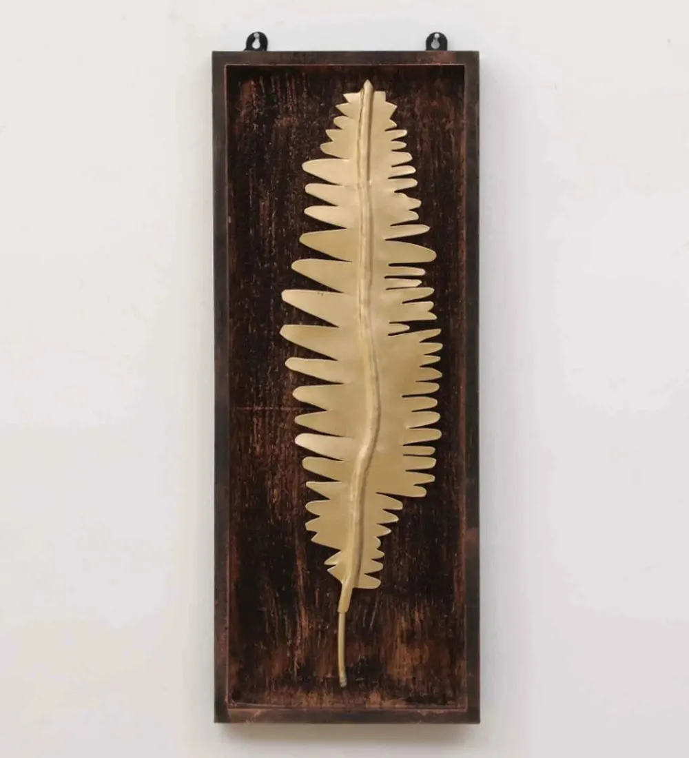 Abstract Golden Sharped Leaf Wooden & Metal Wall Art Décor