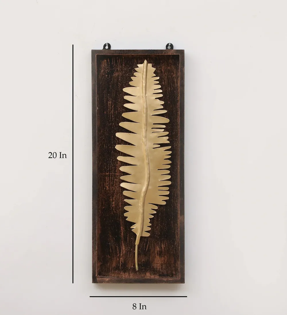 Abstract Golden Sharped Leaf Wooden & Metal Wall Art Décor
