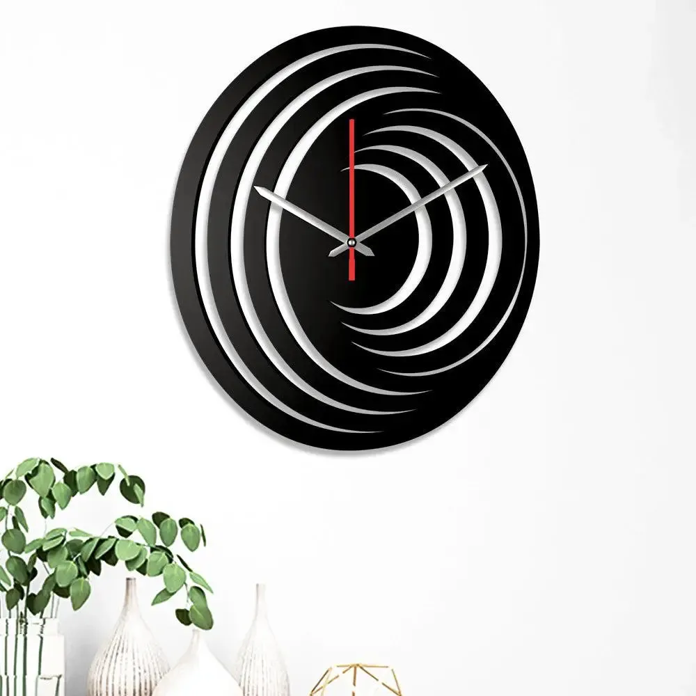 Abstract Hurricane Logo in Black Color Wooden Wall Clock