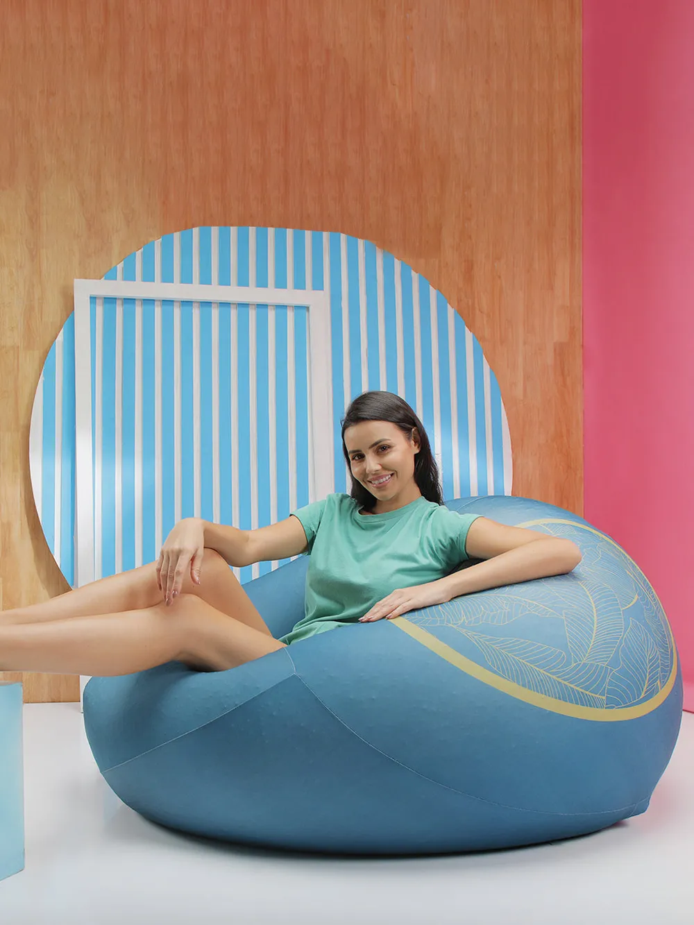 Abstract Leafy Pattern Grey Bean Bag (Beans Not Included) XL