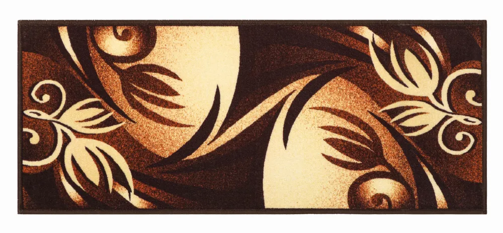 Abstract Lotus Designer Cream & Brown Polyviscose Bedside Runner