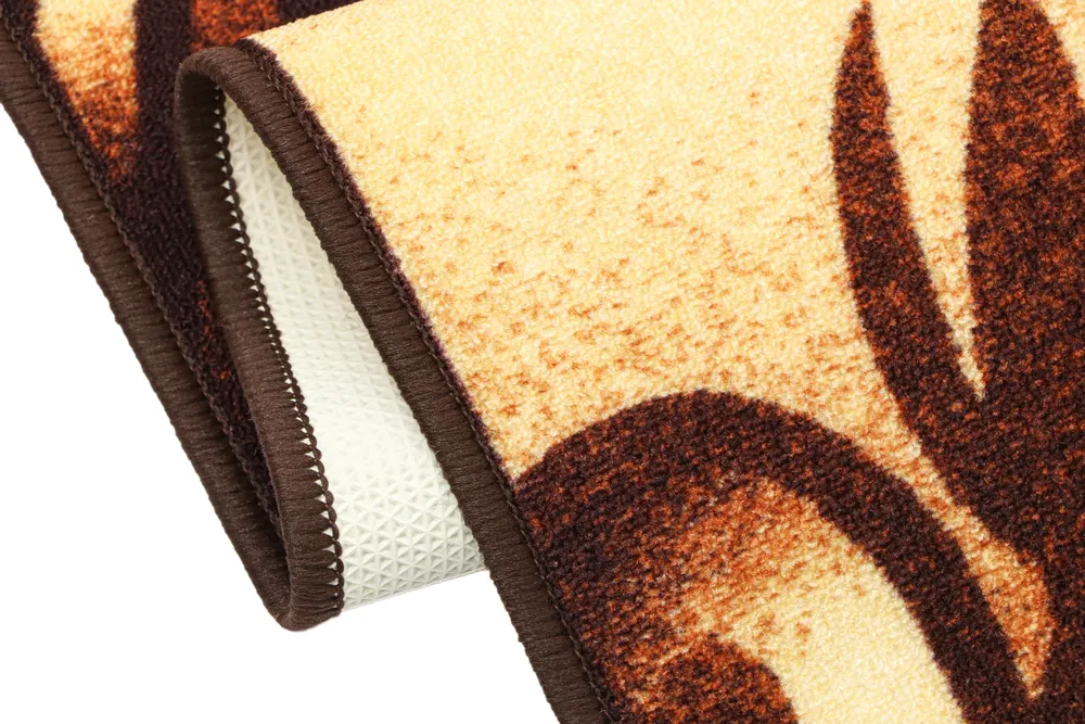 Abstract Lotus Designer Cream & Brown Polyviscose Bedside Runner