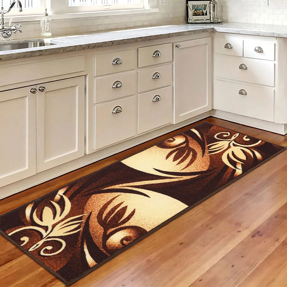 Abstract Lotus Designer Cream & Brown Polyviscose Bedside Runner