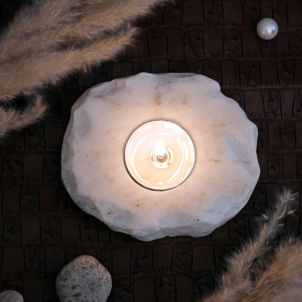 Abstract Marble & Semi Precious Stone Tealight Candle Holder