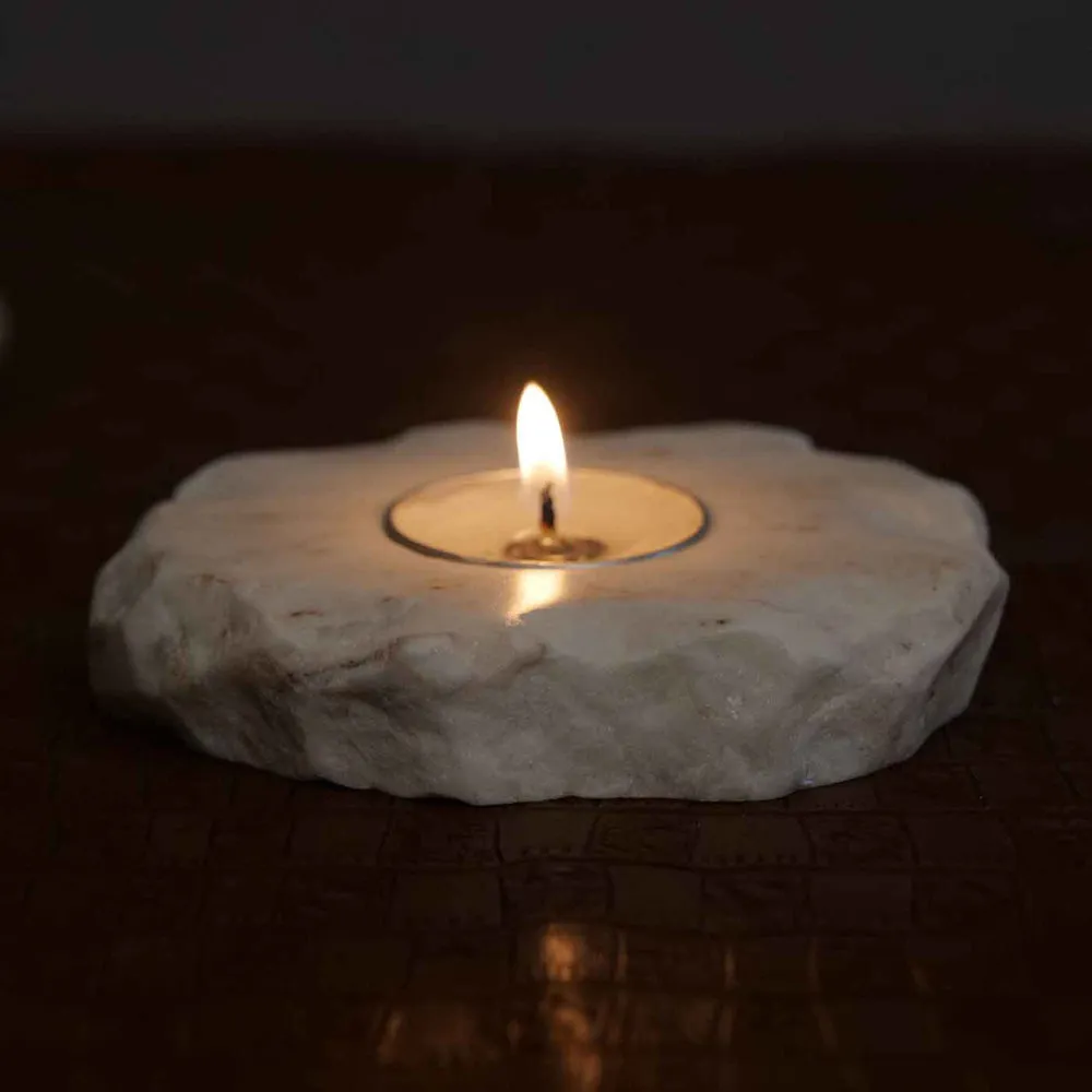 Abstract Marble & Semi Precious Stone Tealight Candle Holder