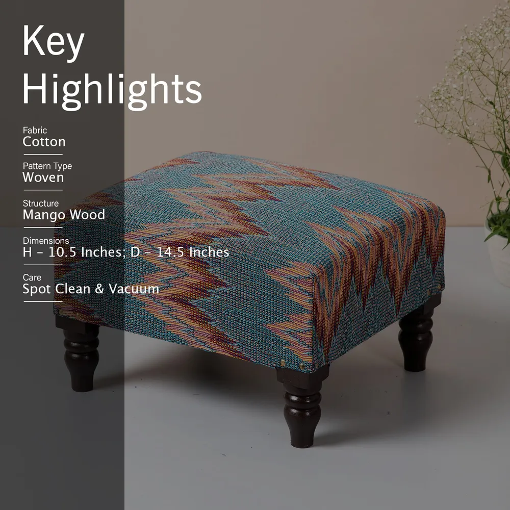 Abstract Multicolored Woven Jacquard Cotton Upholstered Wood Stool