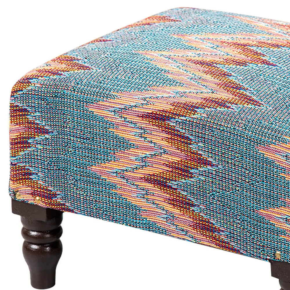 Abstract Multicolored Woven Jacquard Cotton Upholstered Wood Stool