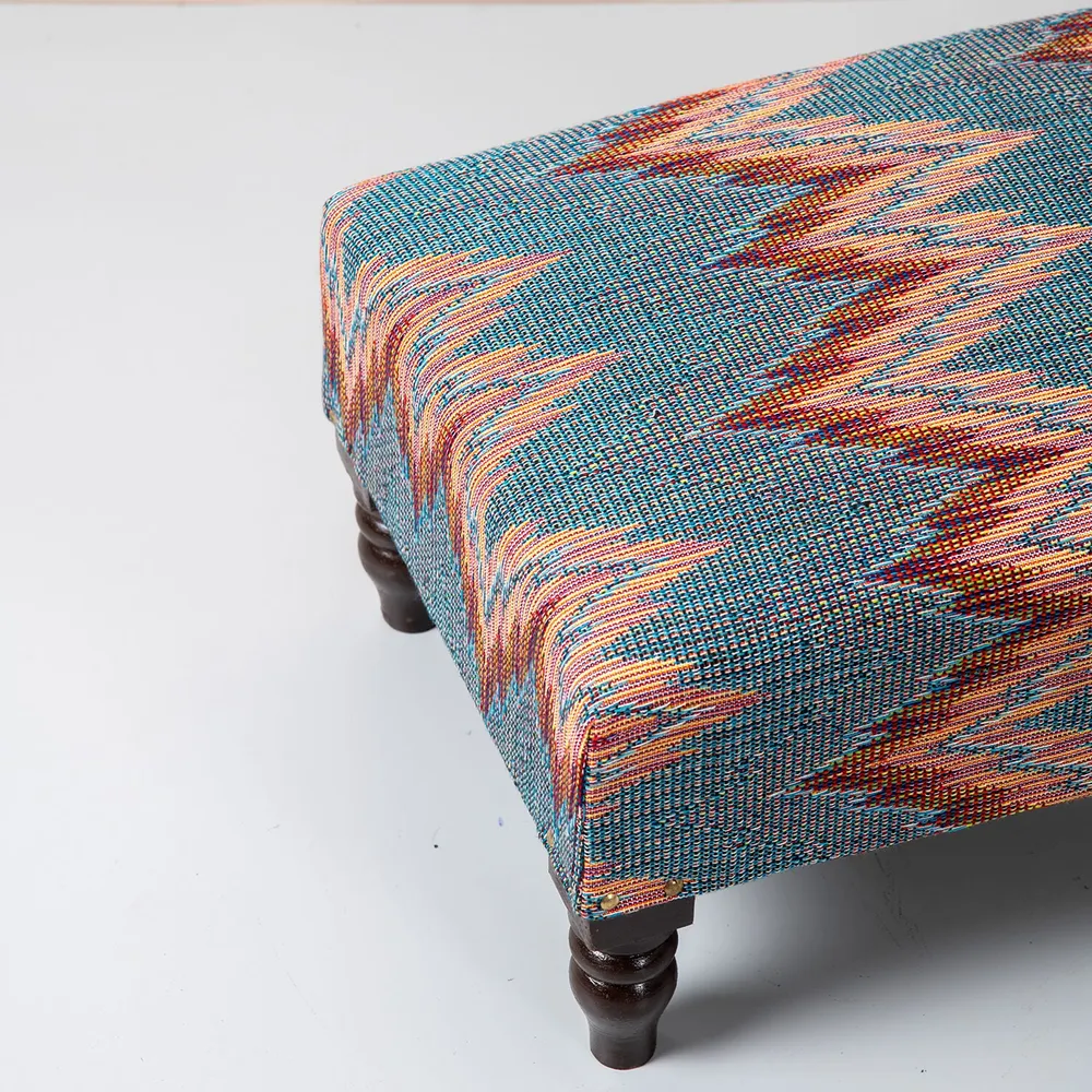 Abstract Multicolored Woven Jacquard Cotton Upholstered Wood Stool