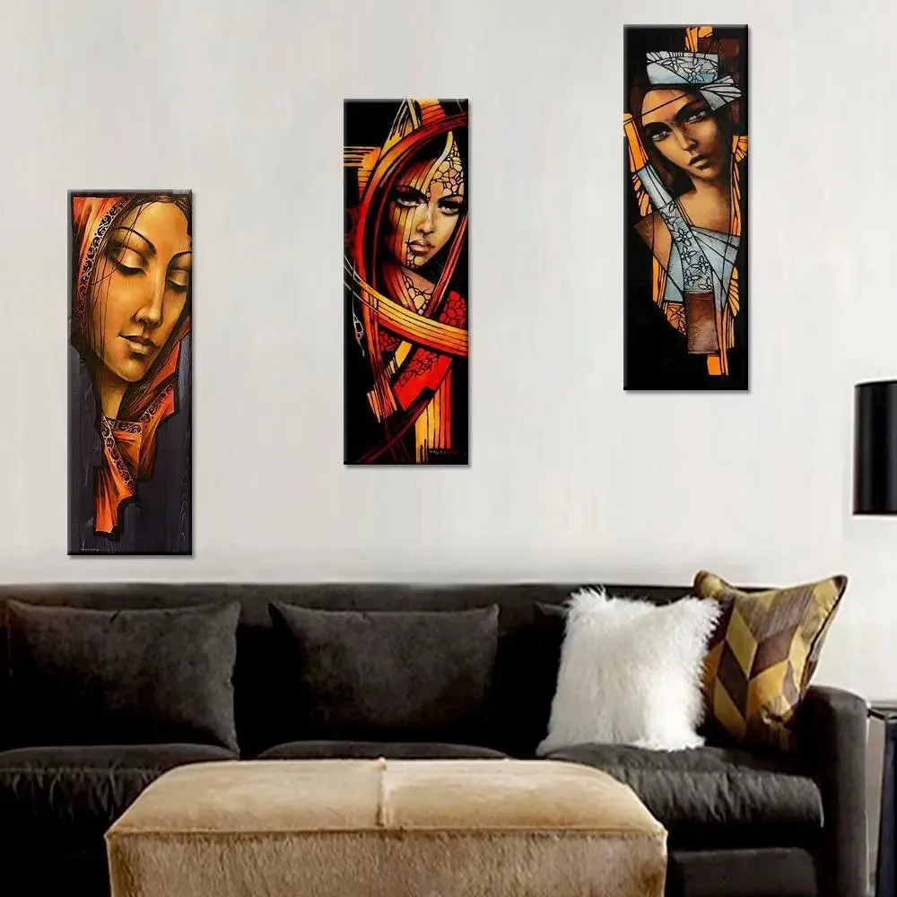 Abstract Painting On Canvas Set Of 3 Wooden Frames