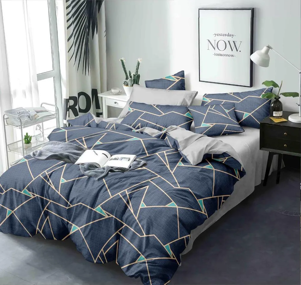 Abstract Pattern Design Printed Modern Double Bed Premium Bedsheet With Pillow Covers
