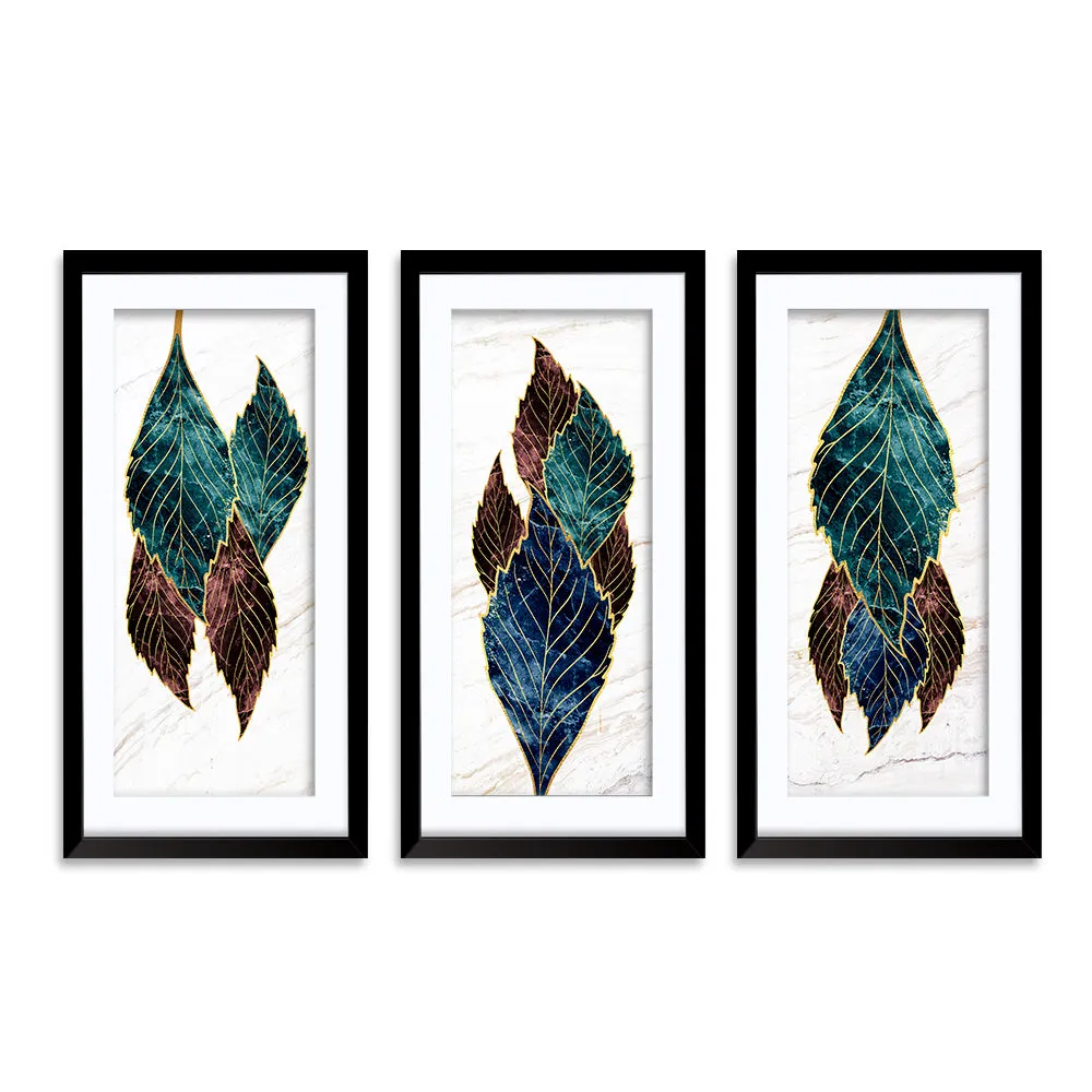 Abstract Patterned Leaves Frames Set Of 3