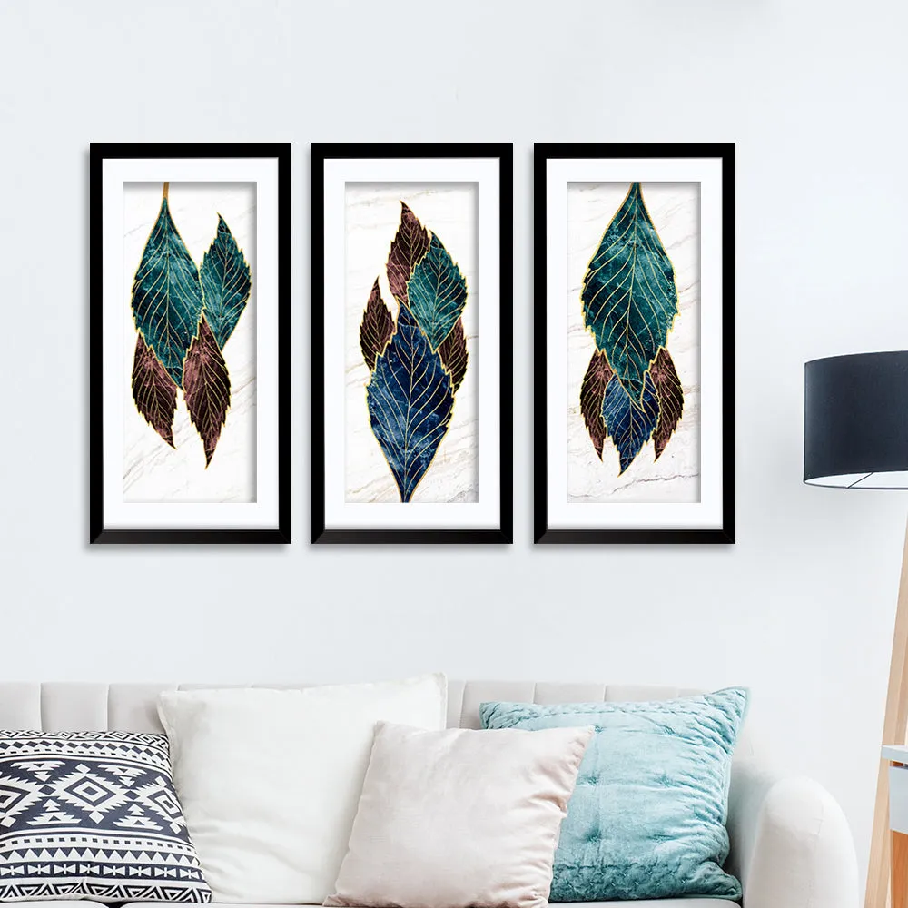 Abstract Patterned Leaves Frames Set Of 3