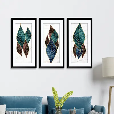 Abstract Patterned Leaves Frames Set Of 3