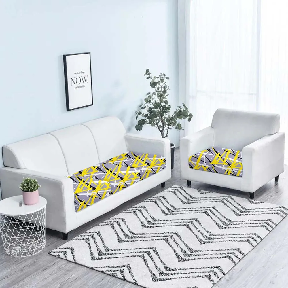 Abstract Print Yellow & Grey Strechable Sofa Seat Cover Set of 2/4/6/8 Pack of 2