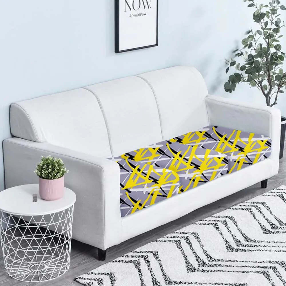 Abstract Print Yellow & Grey Strechable Sofa Seat Cover Set of 2/4/6/8 Pack of 2