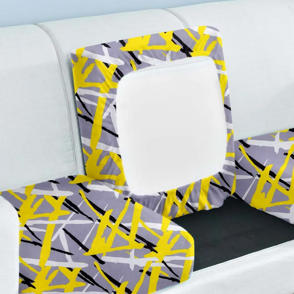 Abstract Print Yellow & Grey Strechable Sofa Seat Cover Set of 2/4/6/8 Pack of 2