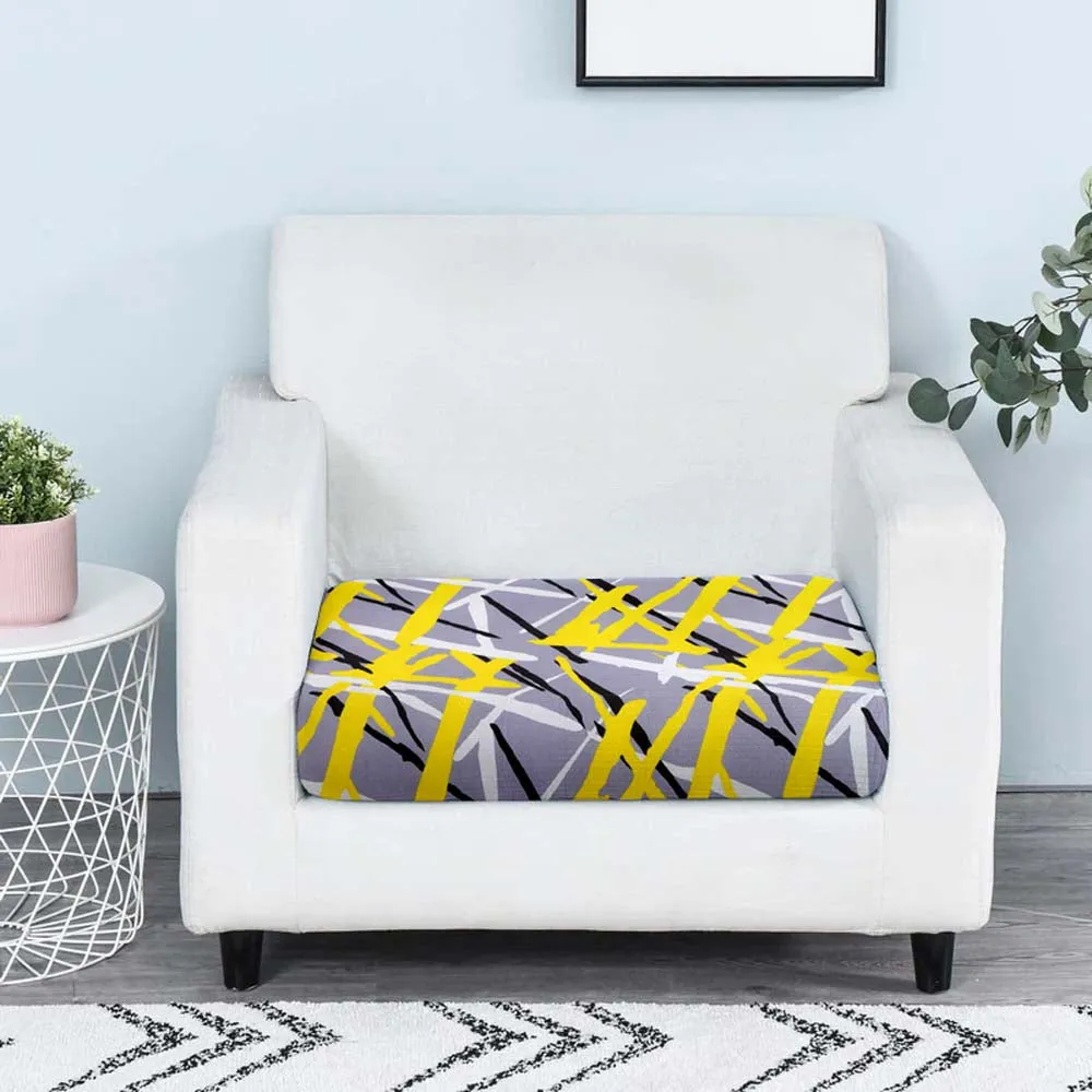 Abstract Print Yellow & Grey Strechable Sofa Seat Cover Set of 2/4/6/8 Pack of 2