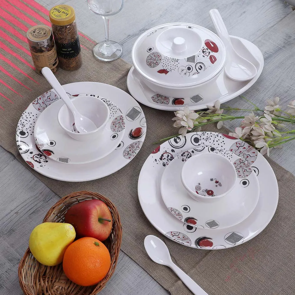 Abstract Printed Red Melamine Dinner Set Of 40