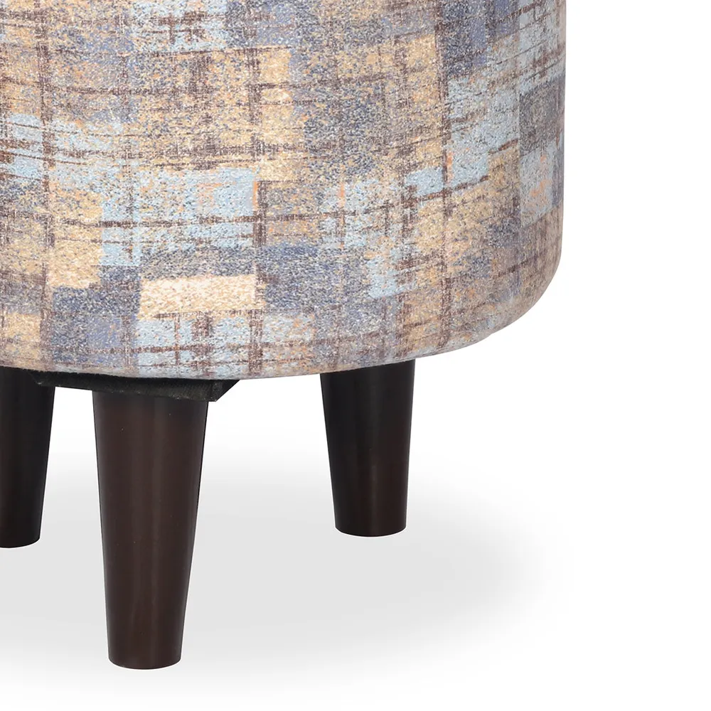 Abstract Printed Round Ottoman / Pouffe With Wooden Legs