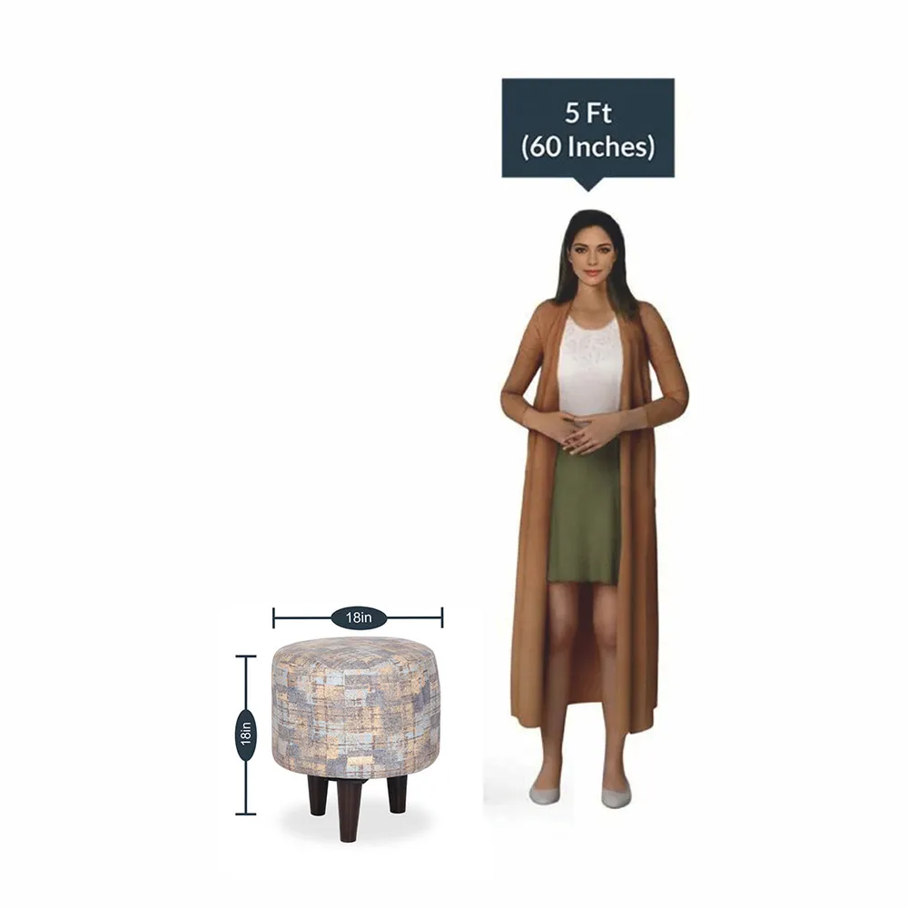 Abstract Printed Round Ottoman / Pouffe With Wooden Legs