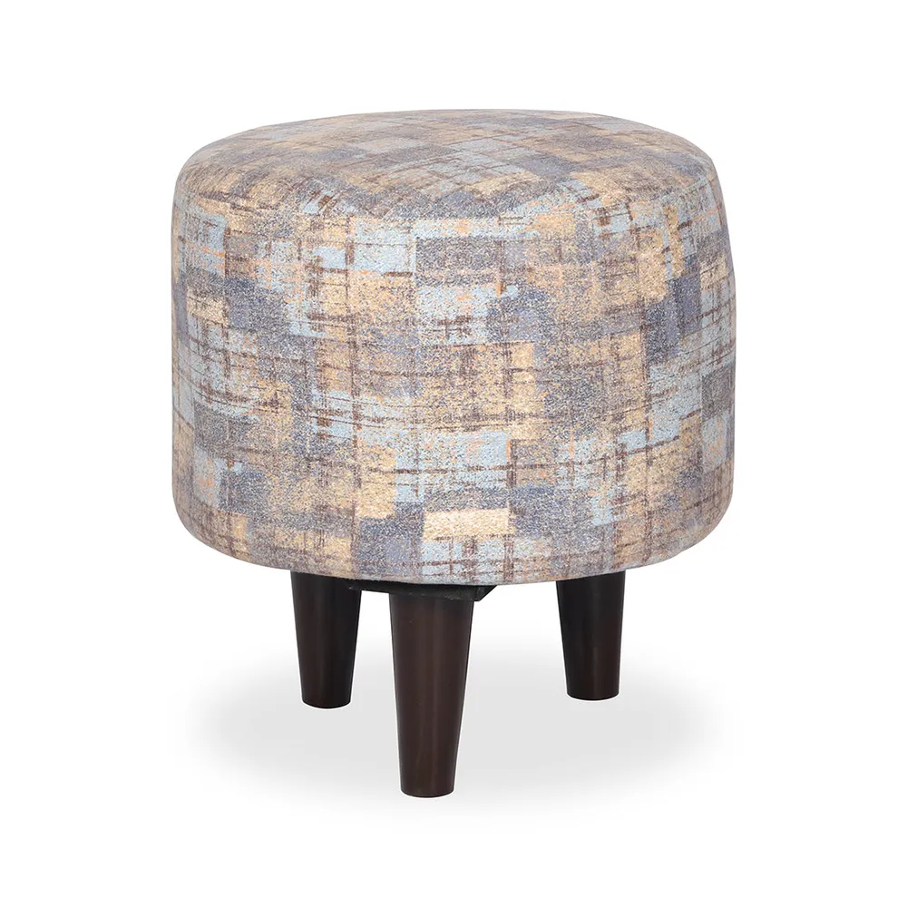 Abstract Printed Round Ottoman / Pouffe With Wooden Legs