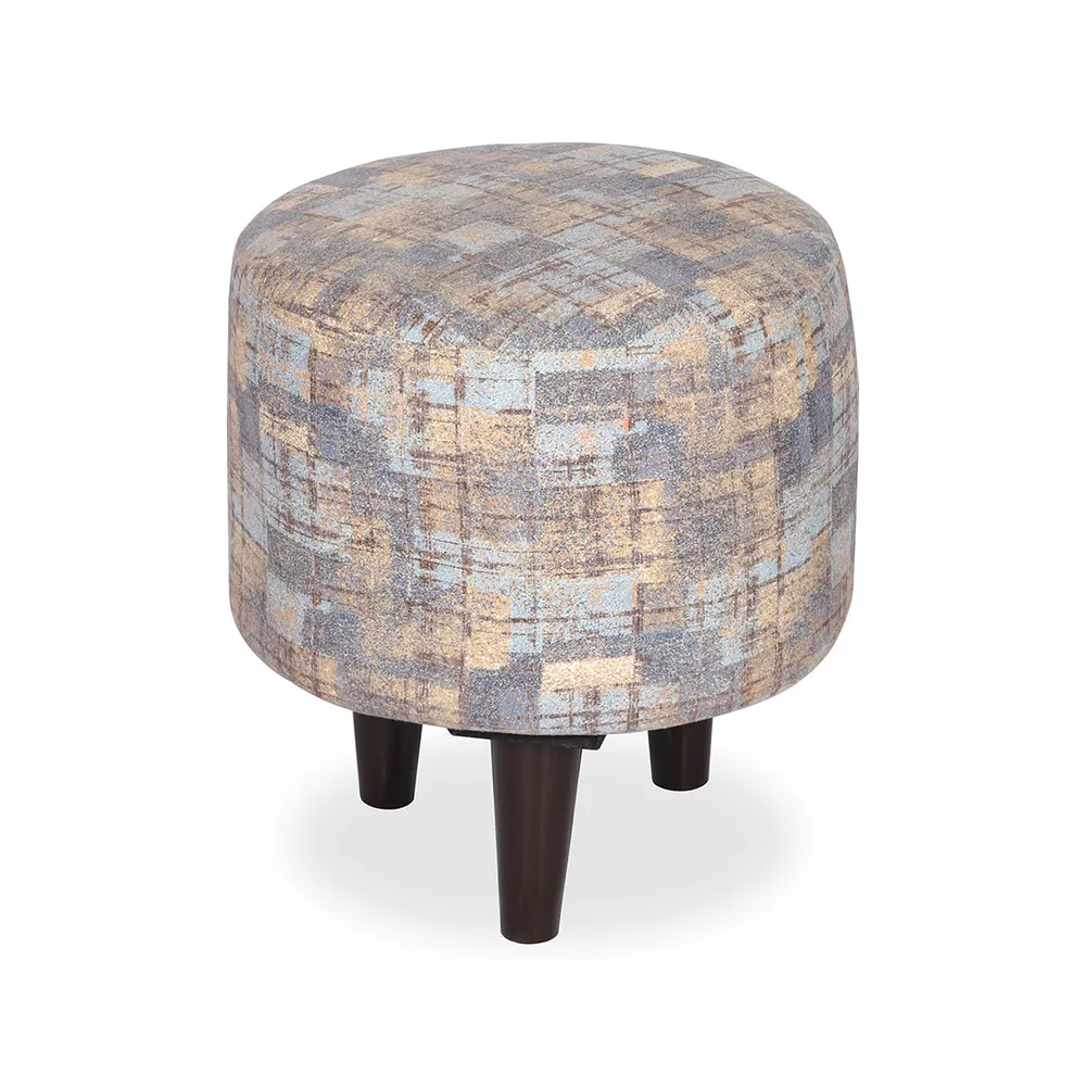Abstract Printed Round Ottoman / Pouffe With Wooden Legs