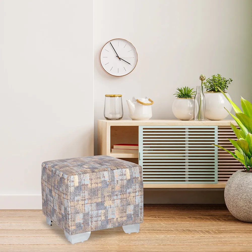 Abstract Printed Square Ottoman / Pouffe  With Metal Legs