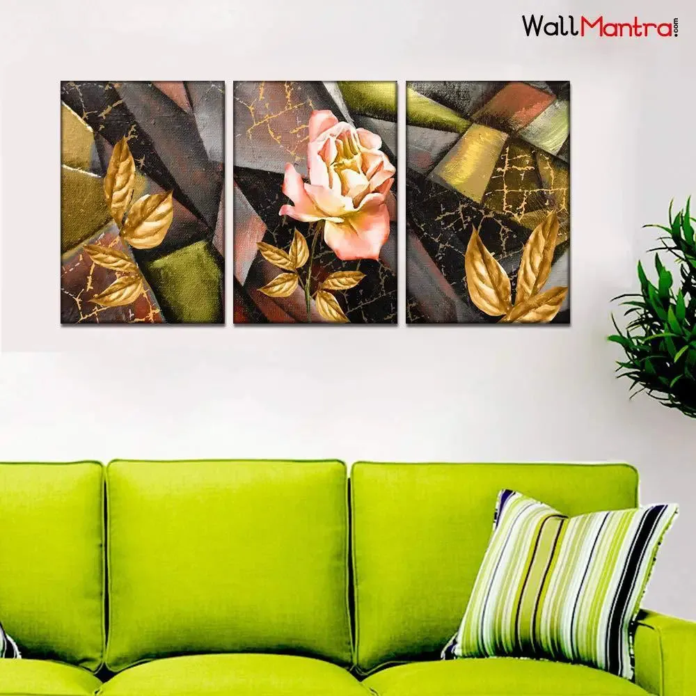 Abstract Rose Floral 3 Pieces  Abstract Design Canvas Printed Painting MDF Panels