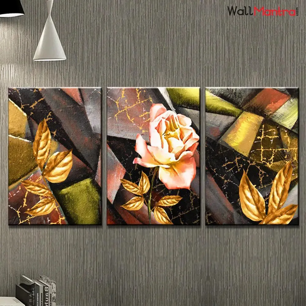 Abstract Rose Floral 3 Pieces  Abstract Design Canvas Printed Painting MDF Panels
