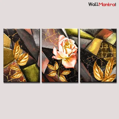 Abstract Rose Floral 3 Pieces  Abstract Design Canvas Printed Painting