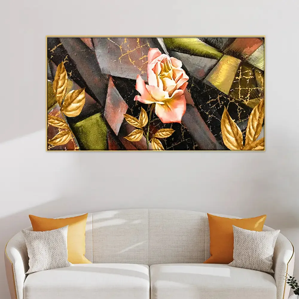 Abstract Rose Floral Wide  Abstract Design Canvas Printed Painting With Frame
