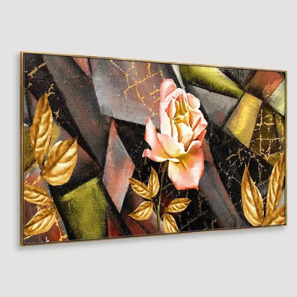 Abstract Rose Floral Wide Abstract Design Canvas Printed Painting With Frame