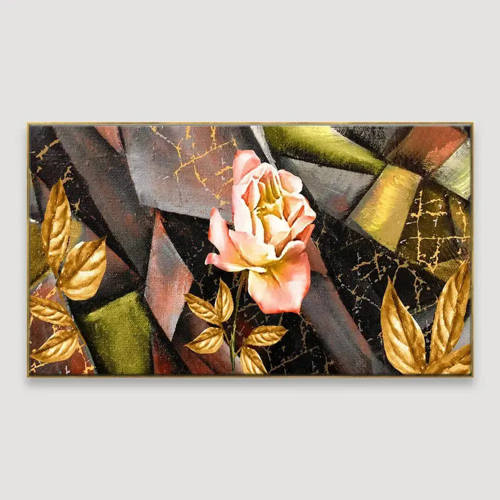 Abstract Rose Floral Wide Abstract Design Canvas Printed Painting With Frame