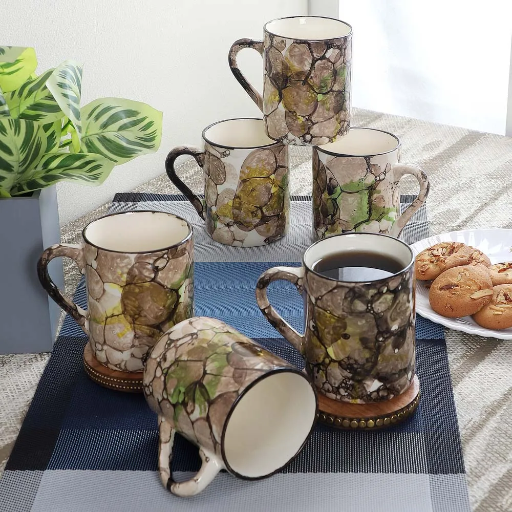 Abstract Shades Of Green Tea Cups Set Of 6 Tea Cups Set