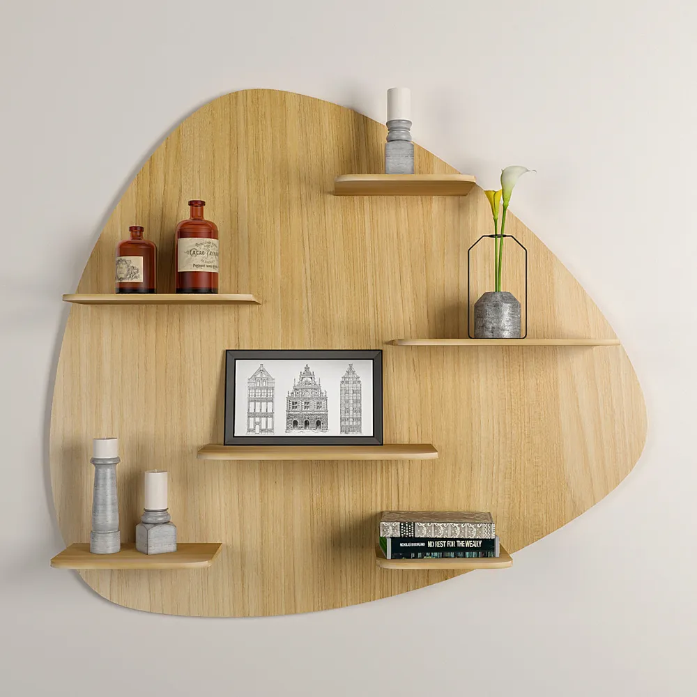 Abstract Shape Backlit Wood Wall Shelf / Book Shelf / Night Light, Light Oak Finish Regular ( 34 inches x 30 inches )