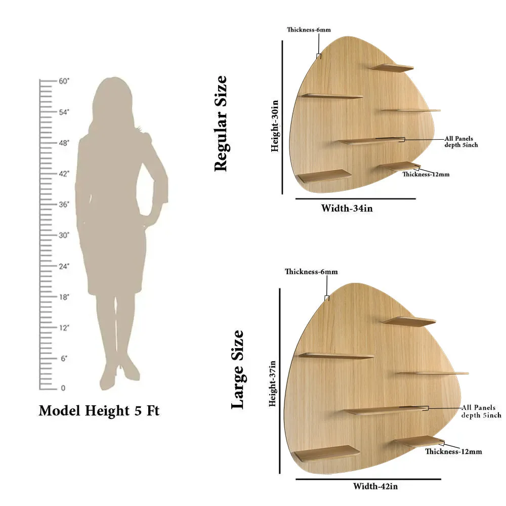 Abstract Shape Backlit Wood Wall Shelf / Book Shelf / Night Light, Light Oak Finish Regular ( 34 inches x 30 inches )