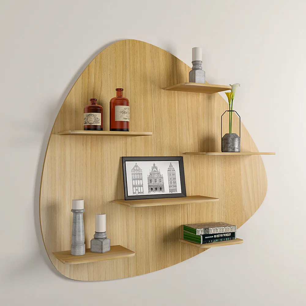 Abstract Shape Backlit Wood Wall Shelf / Book Shelf / Night Light, Light Oak Finish Regular ( 34 inches x 30 inches )