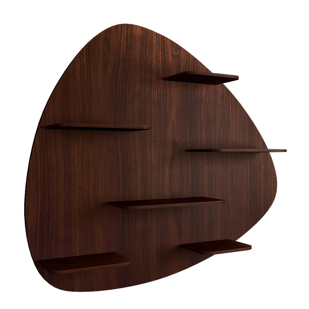 Abstract Shape Backlit Wood Wall Shelf / Book Shelf / Night Light, Walnut Finish Regular ( 34 inches x 30 inches )
