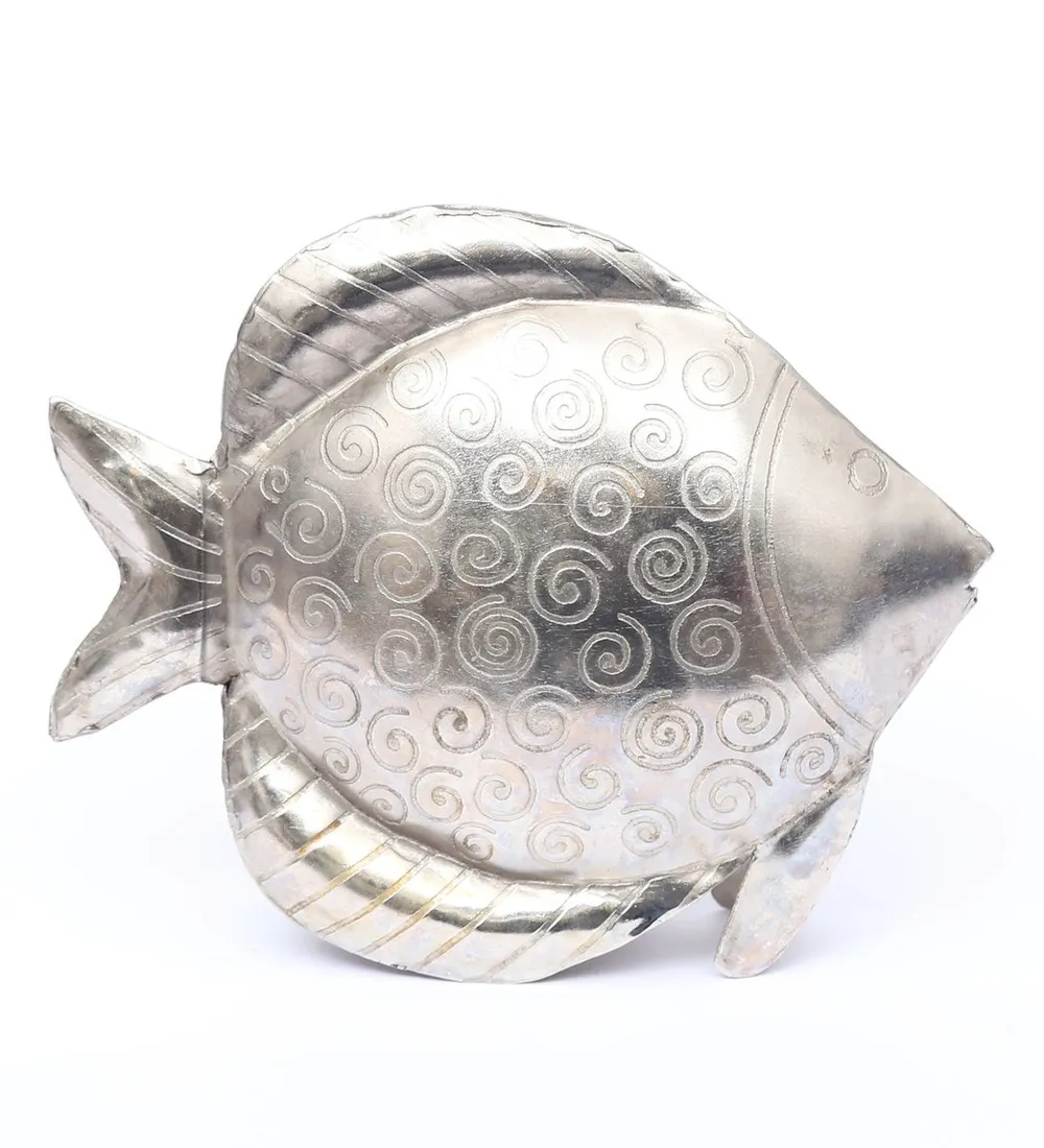 Abstract Silver Fish Metal Figurine / Showpiece