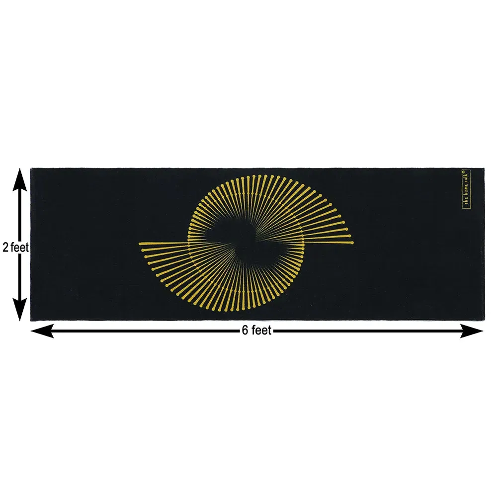 Abstract Spin Design 100% Cotton Non-Slip Black Designer Workout Mat- 2x6 ft