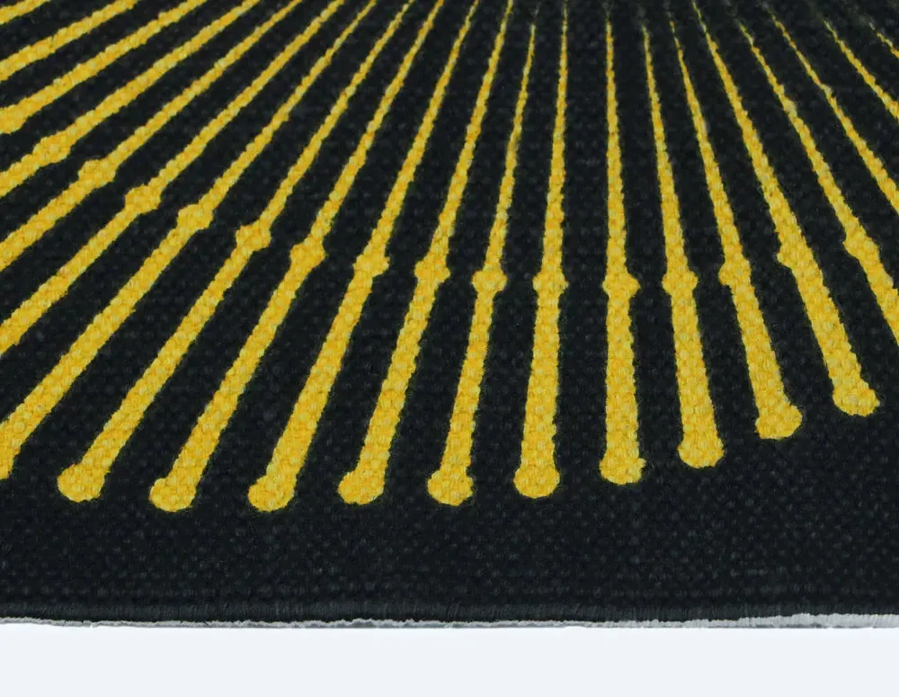 Abstract Spin Design 100% Cotton Non-Slip Black Designer Workout Mat- 2x6 ft